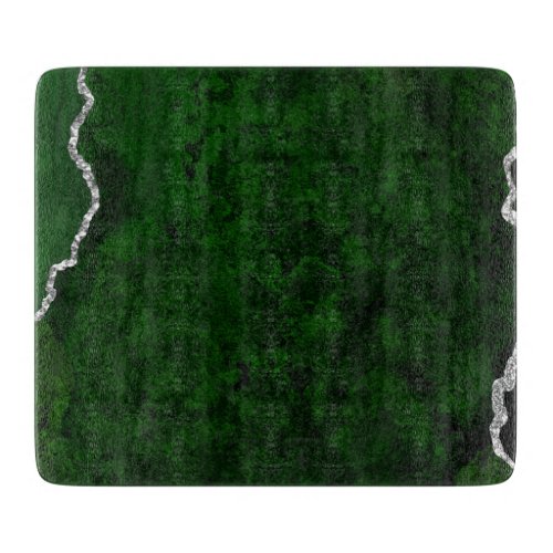 Glamorous Forest Green Marble Chic Silver Glitter Cutting Board