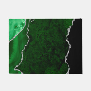 Glamorous Forest Green Marble Chic Silver Glitter Doormat