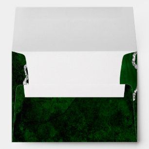 Glamorous Forest Green Marble Chic Silver Glitter Envelope