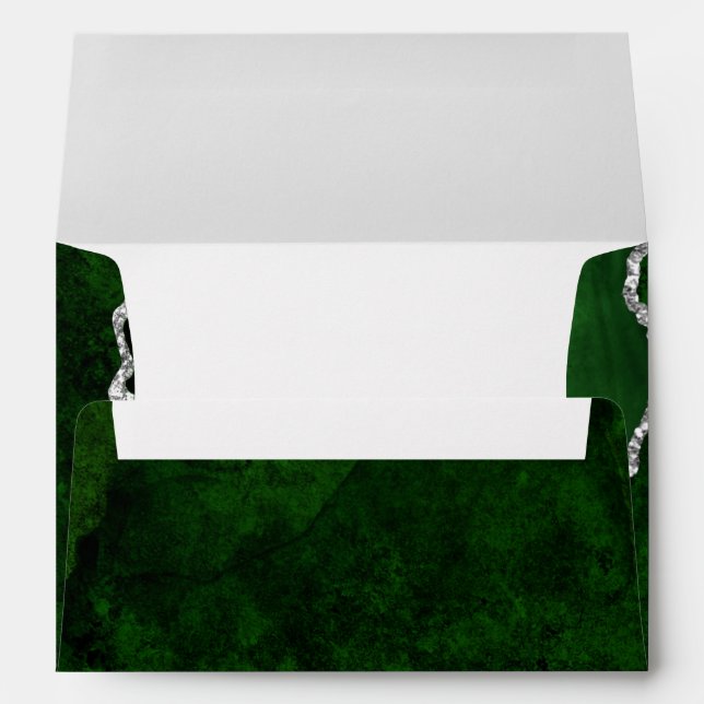 Glamorous Forest Green Marble Chic Silver Glitter Envelope (Back (Bottom))