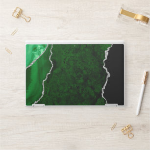Glamorous Forest Green Marble Chic Silver Glitter HP Laptop Skin