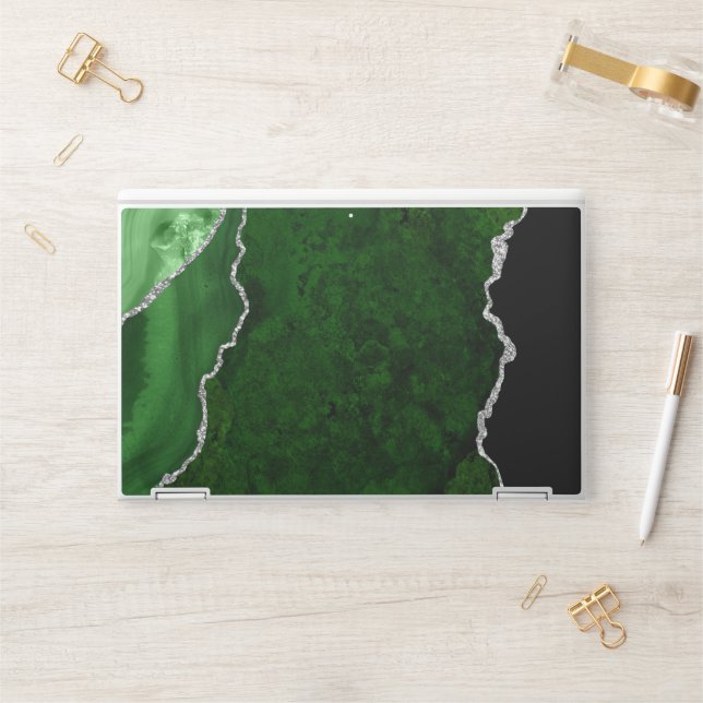 Glamorous Forest Green Marble Chic Silver Glitter HP Laptop Skin (Desk)