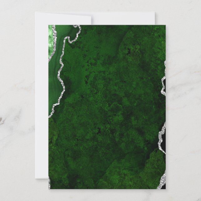 Glamorous Forest Green Marble Chic Silver Glitter Invitation (Front)