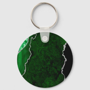Glamorous Forest Green Marble Chic Silver Glitter Keychain