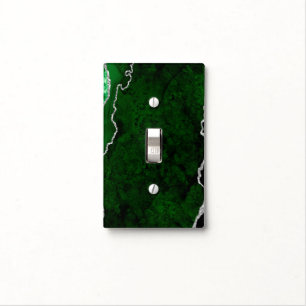 Glamorous Forest Green Marble Chic Silver Glitter Light Switch Cover