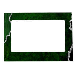 Glamorous Forest Green Marble Chic Silver Glitter Magnetic Frame