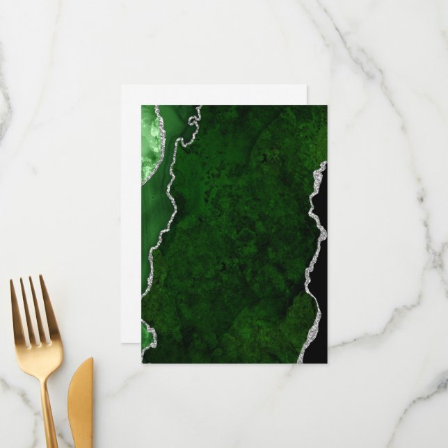 Glamorous Forest Green Marble Chic Silver Glitter Menu (Front/Back In Situ)