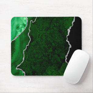 Glamorous Forest Green Marble Chic Silver Glitter Mouse Pad