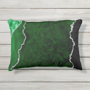 Glamorous Forest Green Marble Chic Silver Glitter Outdoor Pillow