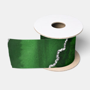Glamorous Forest Green Marble Chic Silver Glitter Satin Ribbon