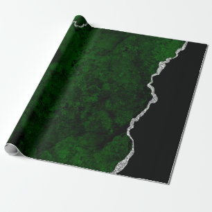 Glamorous Forest Green Marble Chic Silver Glitter Wrapping Paper