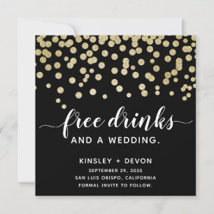 Glamorous Funny Gold & Black Glitter Confetti Save The Date