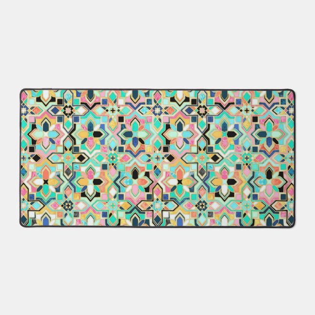 Glamorous Gilded Moroccan Tile Pattern Desk Mat (Front)