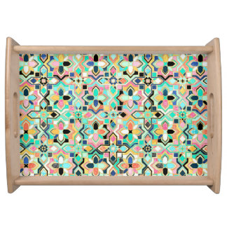 Glamorous Gilded Moroccan Tile Pattern Serving Tray