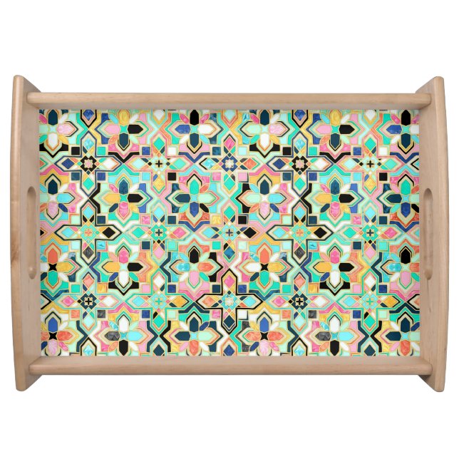 Glamorous Gilded Moroccan Tile Pattern Serving Tray (Front)