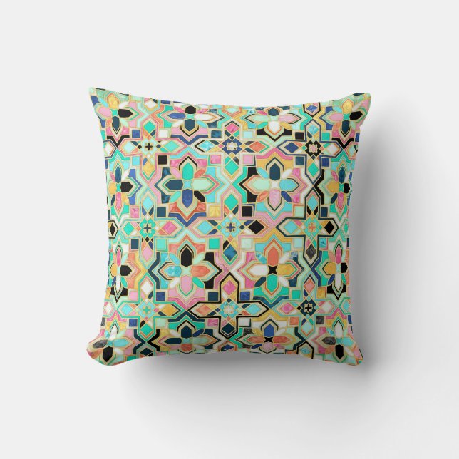 Glamorous Gilded Moroccan Tile Pattern Throw Pillow (Front)