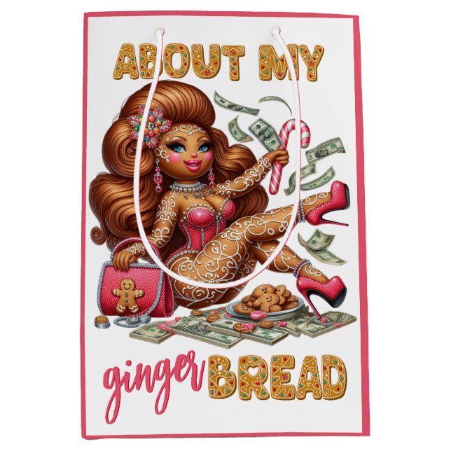 Glamorous Gingerbread Diva Pink Christmas Medium Gift Bag (Front)
