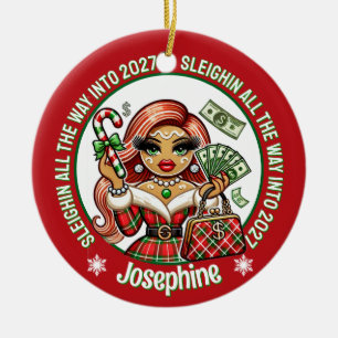 Glamorous Gingerbread Fashionista Christmas Ceramic Ornament