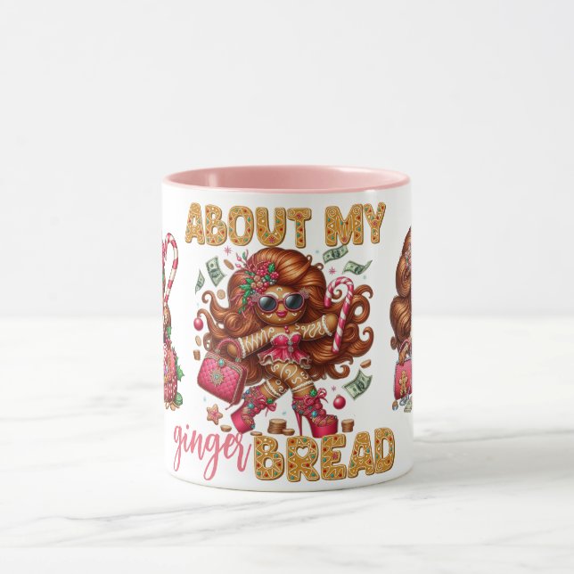 Glamorous Gingerbread Girl Pink Christmas Mug (Center)