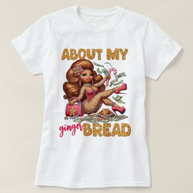 Glamorous Gingerbread Girl Pink Christmas T-Shirt (Design Front)