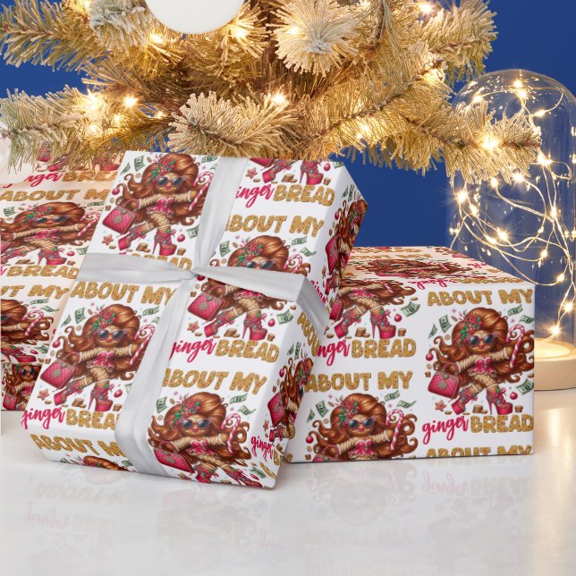 Glamorous Gingerbread Girl Pink Christmas Wrapping Paper (Holidays)