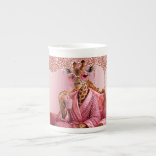 Glamorous Giraffe Elegance in Pink Bone China Mug