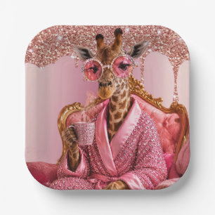 Glamorous Giraffe Elegance in Pink Paper Plates