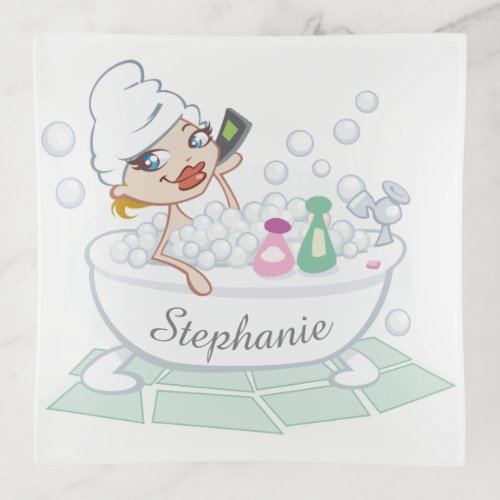 Glamorous Girl in Bubble Bath Tub Personalised Trinket Tray