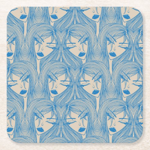 Glamorous girl stylish seamless pattern square paper coaster