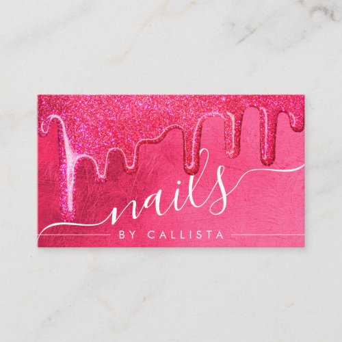 Glamorous Girly Neon Pink Thick Glitter Drip Nails Business Card