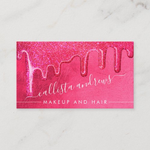 Glamorous Girly Neon Pink Thick Glitter Drips Business Card