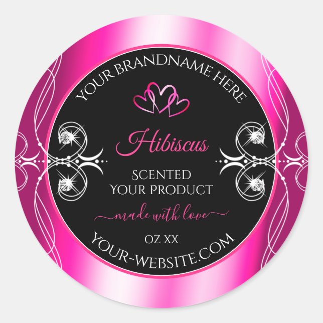 Glamorous Girly Pink Product Labels Diamonds Black (Front)