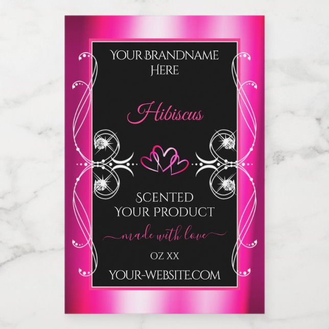 Glamorous Girly Pink Product Labels Diamonds Black (Single Label)