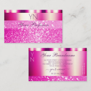 Glamorous Girly Pink Sparkling Glitter Monogram Business Card