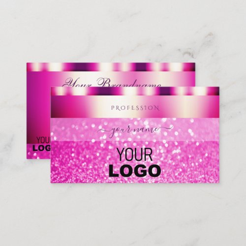 Glamorous Girly Pink Sparkling Glitter with Logo Business Card