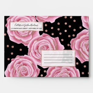 Glamorous Girly Rose Gold Pink Glitter Flowers Envelope