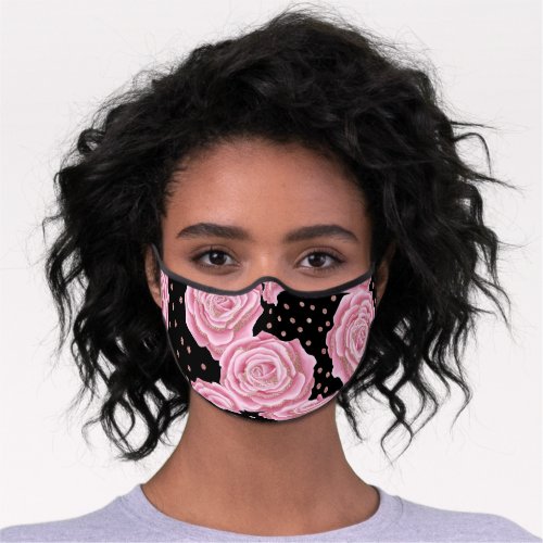 Glamorous Girly Rose Gold Pink Glitter Flowers Premium Face Mask