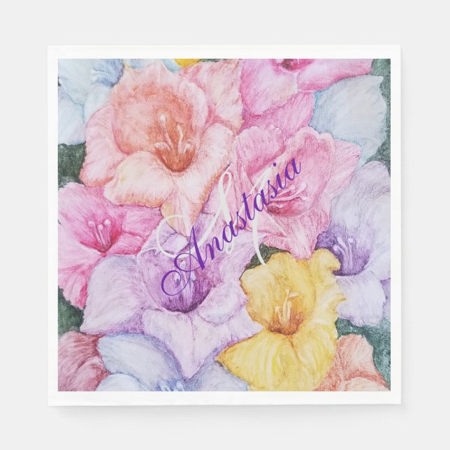 GLAMOROUS GLADIOLA FLOWERS MONOGRAM PARTY NAPKINS (Front)