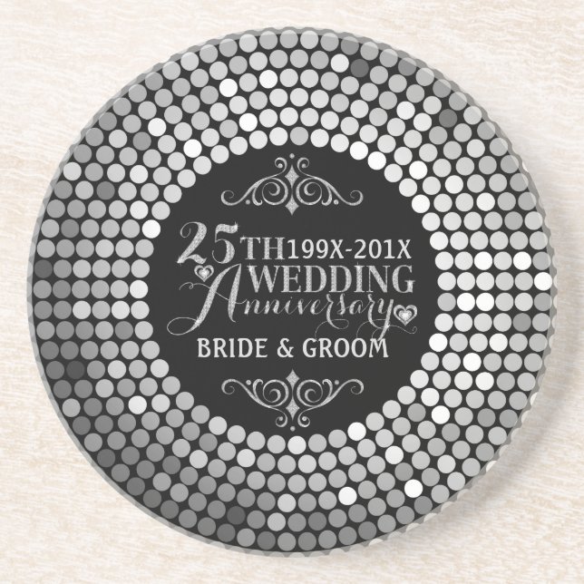 Glamorous Glitter 25th Wedding Anniversary 2 Sandstone Coaster (Front)