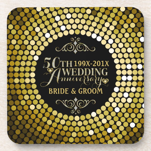 Glamorous Glitter 50th Wedding Anniversary 2 Coaster (Front)