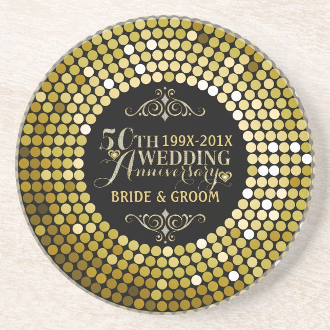 Glamorous Glitter 50th Wedding Anniversary 2 Coaster (Front)