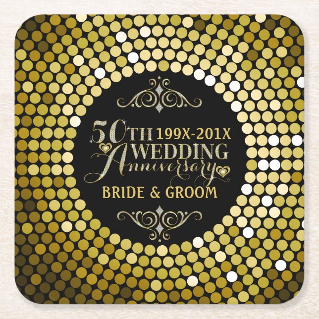 Glamorous Glitter 50th Wedding Anniversary 2 Square Paper Coaster (Front)