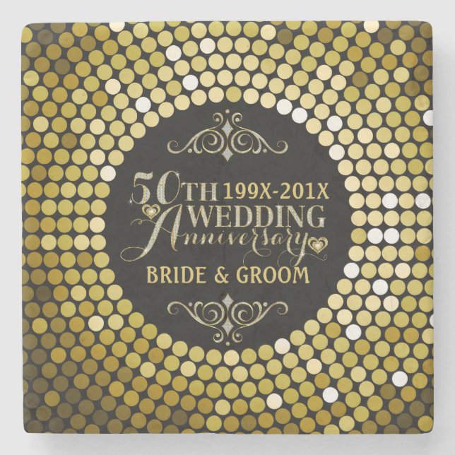 Glamorous Glitter 50th Wedding Anniversary 2 Stone Coaster (Front)