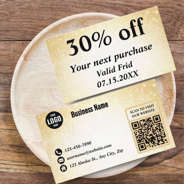 Glamorous Glitter Gold QR Code Loyalty Discount (Glamorous Glitter Gold QR Code Loyalty Discount Cards for Beauty Businesses)