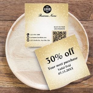 Glamorous Glitter Gold QR Code Loyalty Discount Card