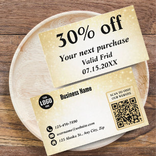 Glamorous Glitter Gold QR Code Loyalty Discount Card