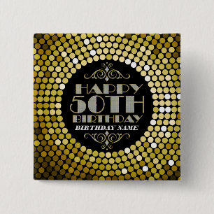 Glamorous Glitter Happy 50th Birthday 2 Pinback Button
