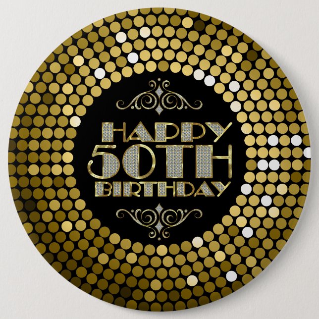 Glamorous Glitter Happy 50th Birthday Button (Front)