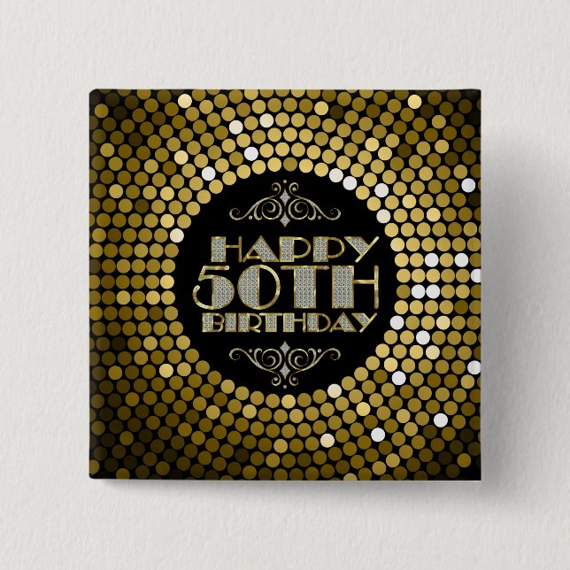 Glamorous Glitter Happy 50th Birthday Button (Front)