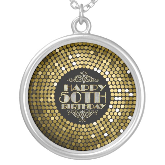 Glamorous Glitter Happy 50th Birthday Silver Plated Necklace (Front)